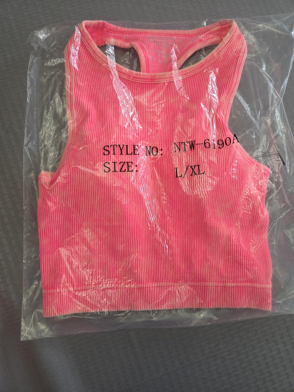 Ribbed Racerback Mineral Washed Crop Tank Top Bralette with pads 6190  L/XL